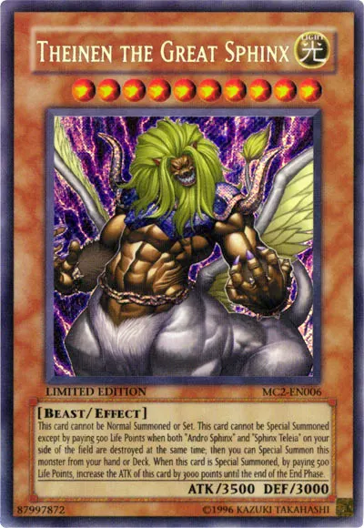 Theinen the Great Sphinx, one of the hardest Yugioh monsters to summon