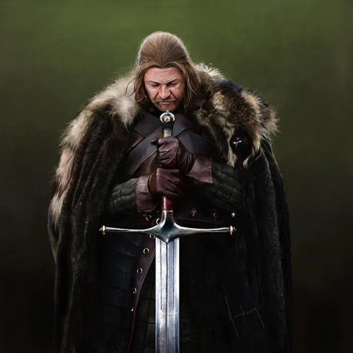 Ned Stark holding Ice, the Stark's ancestral sword