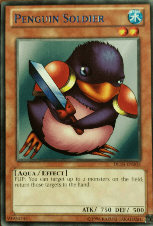 Penguin Soldier, one of the best aqua type monsters in Yugioh