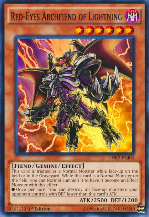 Red-Eyes Archfiend of Lightning, one of the best gemini monsters in Yugioh