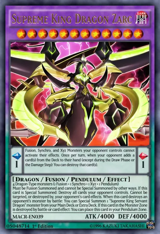 Supreme King Dragon Zarc, one of the most powerful Yugioh monsters