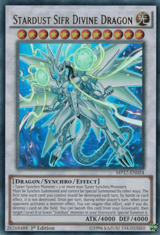 Stardust Sifr Divine Dragon, one of the best level 12 monsters in Yugioh