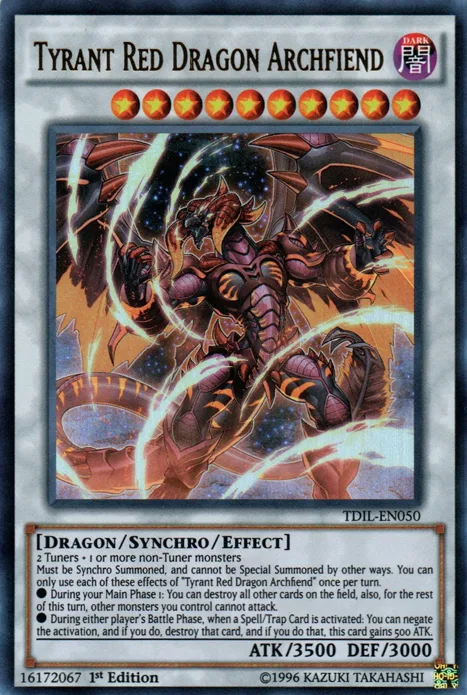 Tyrant Red Dragon Archfiend, one of the best level 10 monsters in Yugioh